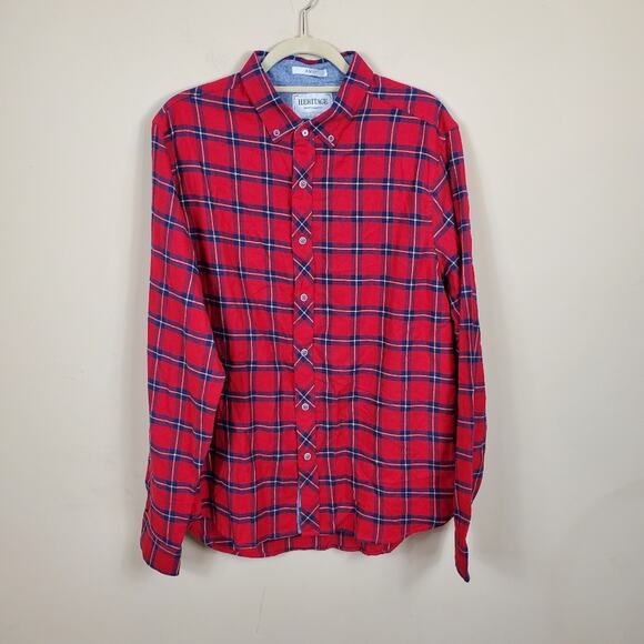 Heritage Red Plaid Flannel Slim Fit Button Down Size XL - Picture 1 of 11